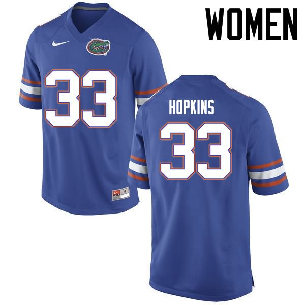 NCAA Florida Gators Tyriek Hopkins Women's #33 Nike Blue Stitched Authentic College Football Jersey WCW1264FT